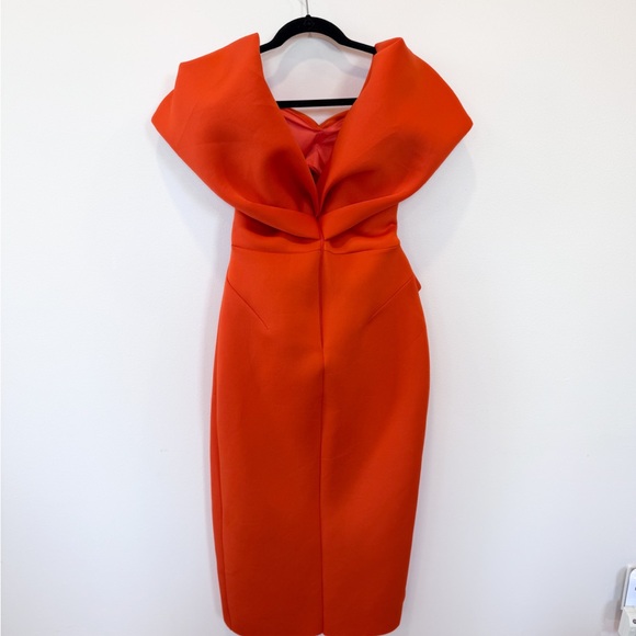 ASOS Design Orange Off-Shoulder Midi Bodycon Dress Womens 8 Like New - Picture 5 of 7